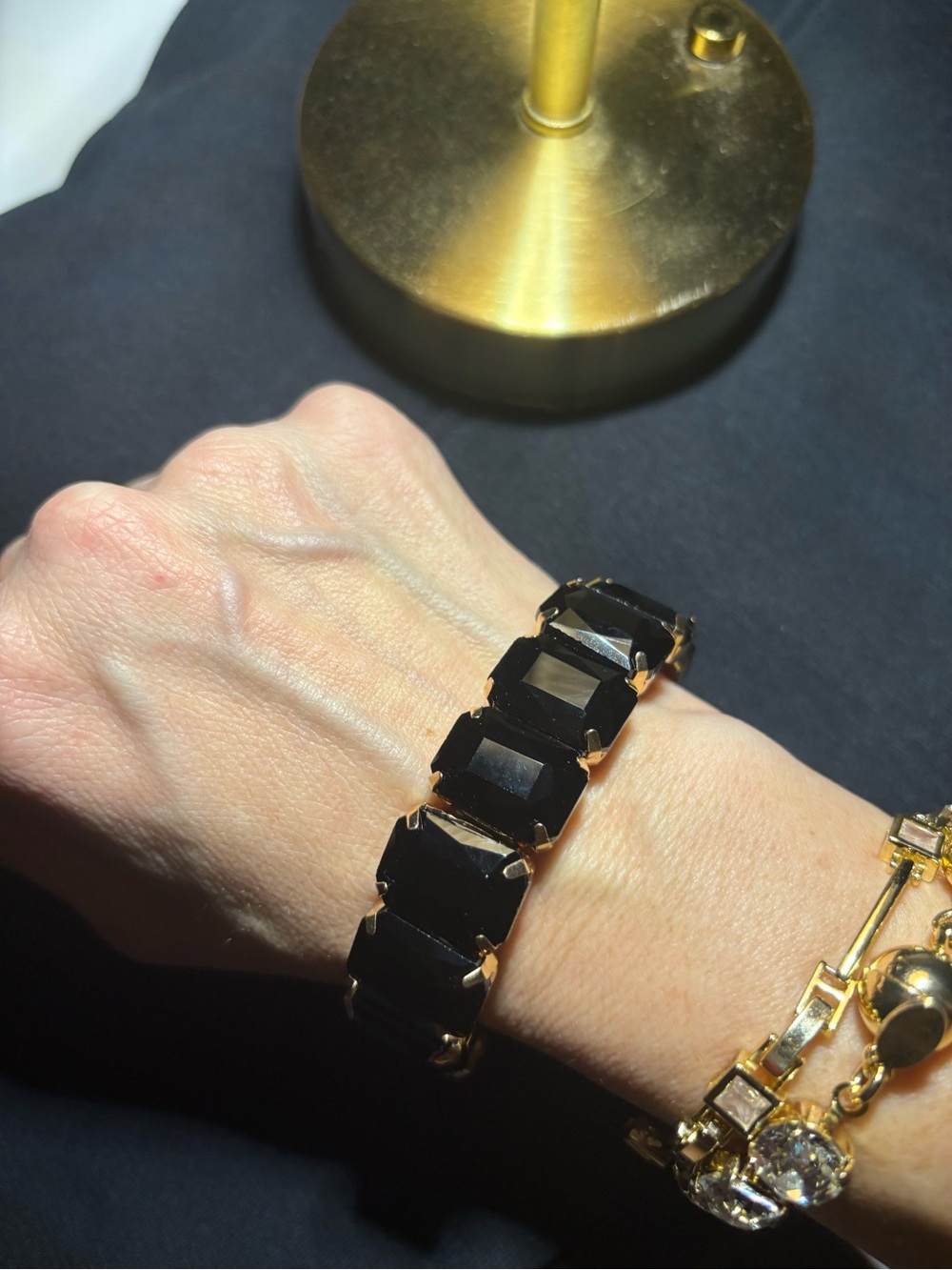 Black Stone Link Bracelet on a Stretch Band- Elegant Women’s Jewelry
